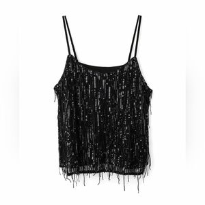 BNWT Abercrombie And Fitch Sequin Fringe Square Neck Cami - XS - Retail $87